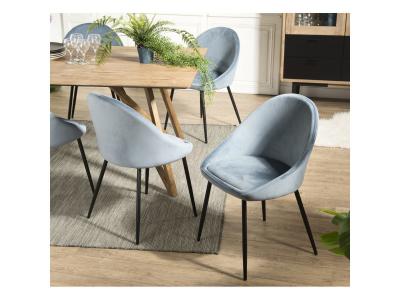 MACABANE AUGUSTIN - Lot de 2 chaises velours bleu pieds m&eacute;tal noir