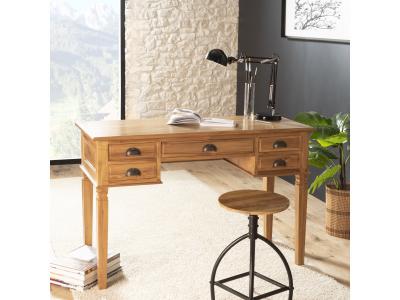 Bureau 5 tiroirs en Teck massif - PIAS - L 120 x l 50 x H 75