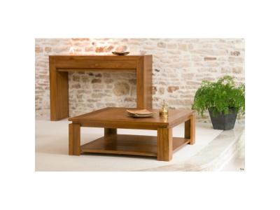 Ayan - table basse carr&eacute;e marron sous plateau 90x90cm bois teck