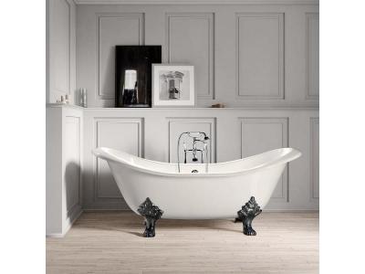 Baignoire sur pieds en fonte KINGSTON Blanche 182 cm Pieds chrom&eacute;s