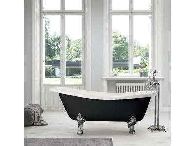 Baignoire sur pieds en fonte LIVINGSTON Noire 170 cm Pieds chrom&eacute;s