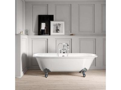 Baignoire sur pieds en fonte PLYMOUTH 153 cm Blanche Pieds chrom&eacute;s