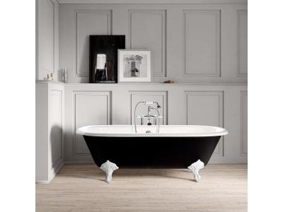 Baignoire sur pieds en fonte PLYMOUTH 153 cm Noire Pieds blancs