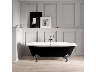 Baignoire sur pieds en fonte PLYMOUTH 170 cm Noire Pieds chrom&eacute;s