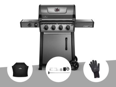 NAPOLEON Barbecue &agrave; gaz Freestyle F425SIB - 4 br&ucirc;leurs + Sizzle Zone + Housse de protection + Kit r&ocirc;itissoire + Gant anti-chaleur -  