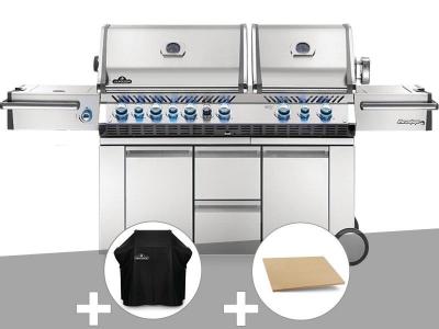 Barbecue &agrave; gaz Napoleon Prestige Pro 825 + Housse de protection + Pierre &agrave; pizza large rectangle
