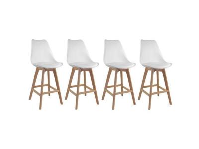 Lot de 4 tabourets de bar pieds hetre assise coque avec coussin BJORN Blanc