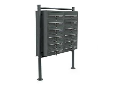 HELLOSHOP26 Bloc 12 boites aux lettres 2x6 compartiment superpos&eacute; pied de support anthracite 16_0000025