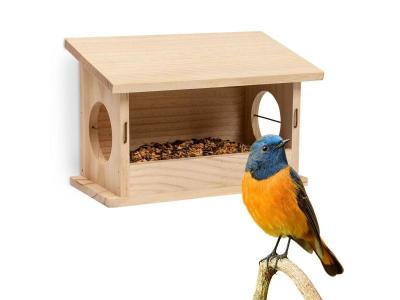 SKOJIG Mangeoire pour oiseaux en bois naturel non trait&eacute; Cordon de suspension Pr&ecirc;t &agrave; l'emploi