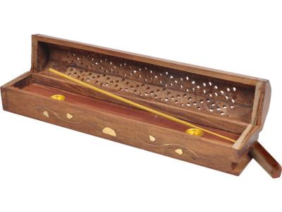 GENERIQUE Bo&icirc;te &agrave; encens en bois Oliban avec br&ucirc;le-b&acirc;tons et c&ocirc;nes d'encens - Marron - L 30 x l 5,5Cm