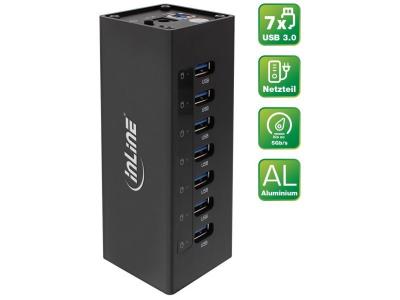 GENERIQUE Inline hub usb 3.0 avec bo&icirc;tier en aluminium et alimentation 3a 7 ports noir