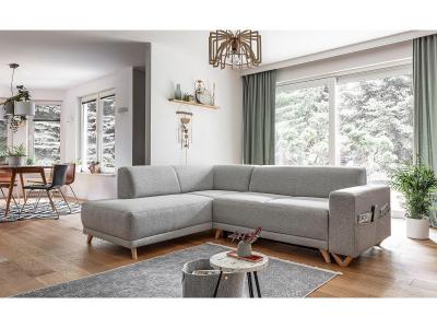 BESTMOBILIER BELLA - Canap&eacute; d'angle L convertible - 5 places - avec coffre - Gauche Couleur - Gris clair