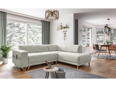BESTMOBILIER  Canap&eacute; d'angle droit convertible 5 places BELLA - Tissu Beige