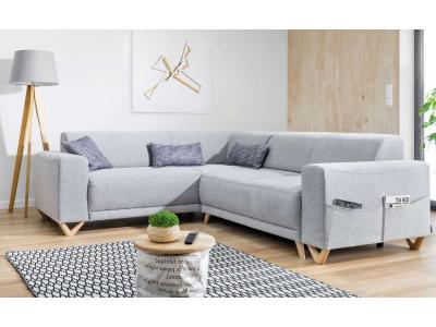 BESTMOBILIER BELLA - Canap&eacute; d'angle panoramique convertible avec coffre - Gauche Couleur - Gris clair