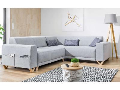 BESTMOBILIER Canap&eacute; panoramique Angle droit 6 places Tissu Gris clair