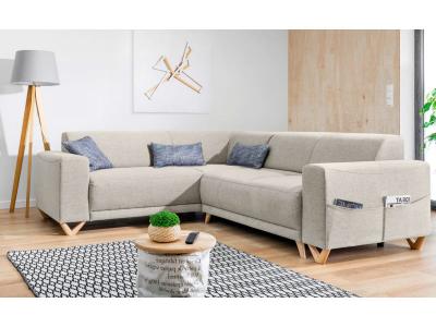BESTMOBILIER Canap&eacute; panoramique Angle gauche 6 places Tissu Beige