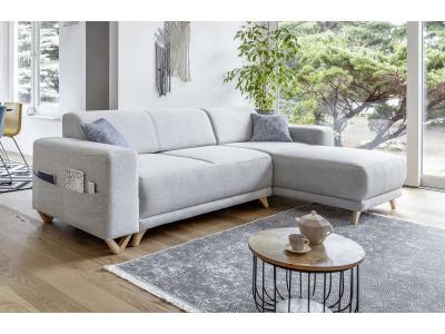 BESTMOBILIER Bella - canap&eacute; d'angle r&eacute;versible convertible - avec coffre - 4 places - tissu Couleur - Gris clair