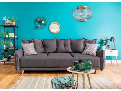 BESTMOBILIER Lena - canap&eacute; 3 places convertible - avec coffre - en tissu style scandinave - Gris fonc&eacute;