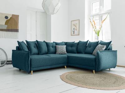 BESTMOBILIER Canap&eacute; d'angle droit convertible 5 places LENA - Tissu Bleu turquoise