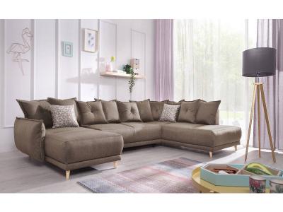 BESTMOBILIER LENA - Canap&eacute; d'angle panoramique convertible - style scandinave - 7 places - droit - Marron