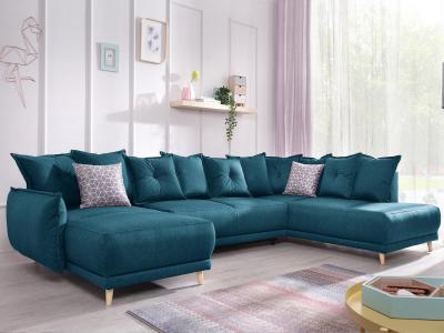 BESTMOBILIER Canap&eacute; panoramique Angle droit 7 places Tissu Bleu turquoise