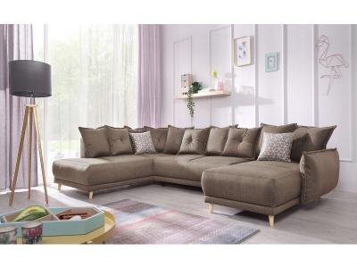 BESTMOBILIER Canap&eacute; panoramique Angle gauche 7 places Tissu Marron