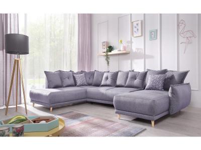 BESTMOBILIER Canap&eacute; panoramique 7 places LENA - Angle gauche - Tissu Gris clair