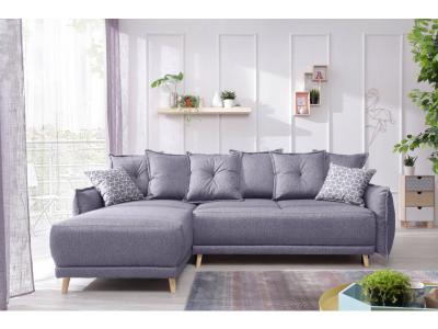 BESTMOBILIER Canap&eacute; d'angle r&eacute;versible convertible 4 places Tissu Gris clair