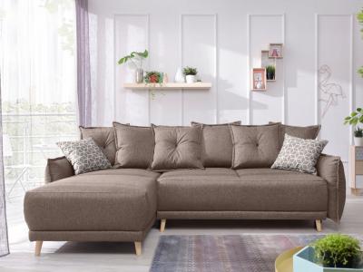 BESTMOBILIER Canap&eacute; d'angle r&eacute;versible convertible 4 places Tissu Latte