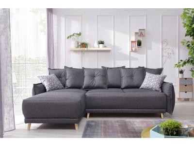 BESTMOBILIER Canap&eacute; d'angle r&eacute;versible convertible 4 places Tissu Gris fonc&eacute;