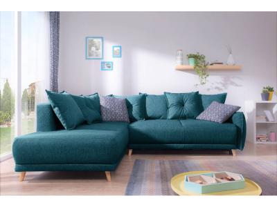 BESTMOBILIER Lena - canap&eacute; d'angle gauche - 5 places - bleu canard - style scandinave