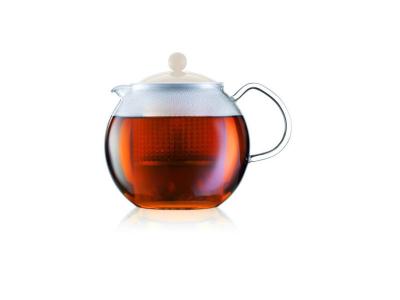 BODUM  ASSAM Th&eacute;i&egrave;re &agrave; piston, anse verre, couvercle et filtre plastique, 1.5 l Blanc