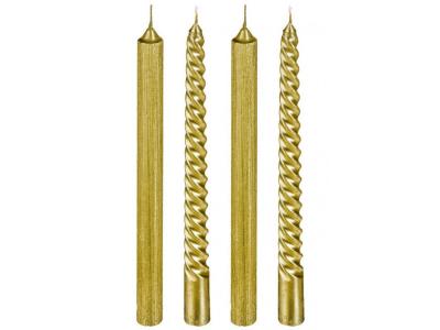 FEERIC LIGHTS & CHRISTMAS Lot de 4 Bougies B&acirc;tons paillet&eacute; et twist&eacute; Or H 25 cm