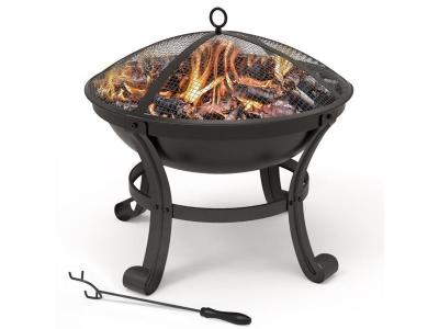 VOUNOT  Brasero exterieur BBQ avec couvercle en acier noir