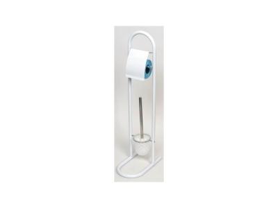 TENDANCE Brosse WC et D&eacute;rouleur Papier toilette en M&eacute;tal Blanc H 80 cm