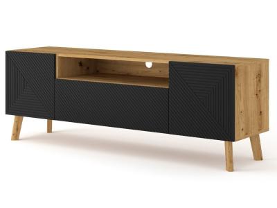 BIM FURNITURE Meuble TV LUXI 160 cm ch&ecirc;ne artisan / noir mat
