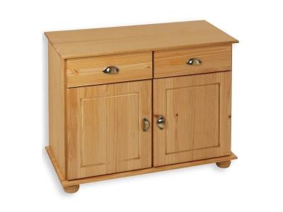 Buffet COLMAR en pin massif, 2 tiroirs et 2 portes, finition teint&eacute;e et cir&eacute;e