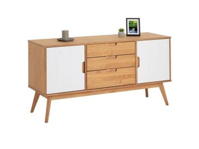 Buffet TIVOLI, 3 tiroirs et 2 portes, finition teint&eacute;e et lasur&eacute; blanc 