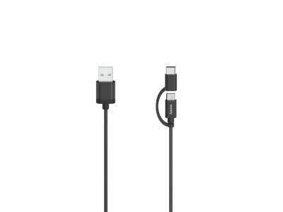 HAMA C&acirc;ble micro-USB, 2 en 1, avec adaptateur USB-C, USB 2.0, 0,75 m - Neuf