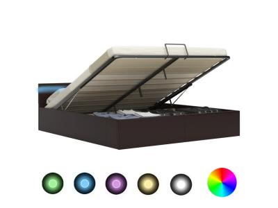 Cadre de lit &agrave; rangement avec led gris similicuir 160x200 cm cadre 2 personnes 