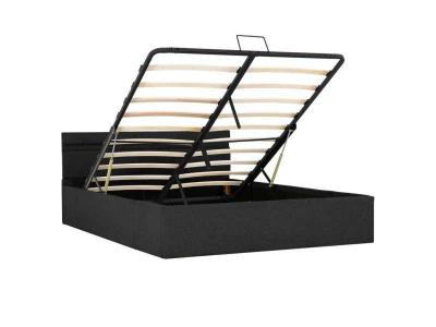 Cadre de lit &agrave; stockage avec led gris fonc&eacute; tissu 140x200 cm