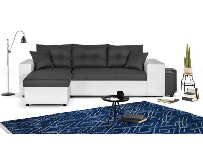 BESTMOBILIER California - Canap&eacute; d'angle r&eacute;versible - convertible avec coffre et &eacute;tag&egrave;re de rangement - en simili et tissu