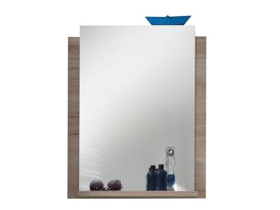 Miroir mural avec &eacute;tag&egrave;re m&eacute;lamin&eacute; blanc et ch&ecirc;ne clair masie