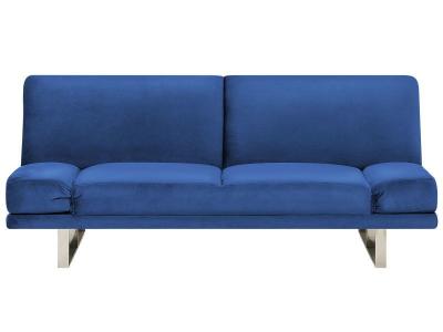 BELIANI Canap&eacute; convertible 2 places en velours bleu marine