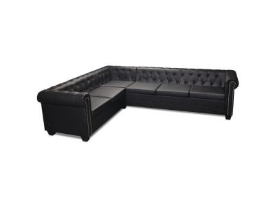 VIDAXL  Canap&eacute; d'angle Chesterfield 6 Places Cuir artificiel Noir