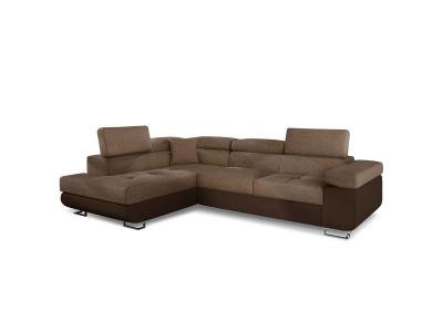 COTECOSY  - Canap&eacute; d'angle convertible simili cuir et tissu marka - Coffre et appuis-t&ecirc;te r&eacute;glables-Marron/Marron clair-angle gauche