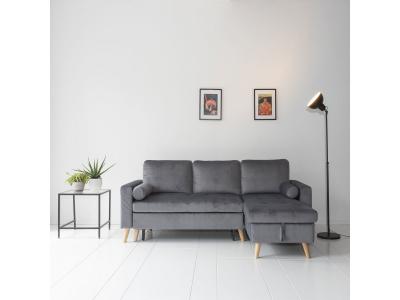 HAPPY GARDEN Canap&eacute; d'angle convertible james 3 places en velours gris - Gris