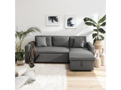 HAPPY GARDEN Canap&eacute; d'angle convertible simili CLARK 3 places gris - Gris