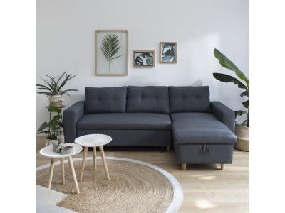 HAPPY GARDEN Canap&eacute; d'angle convertible WADE 3 places gris chin&eacute; - Gris