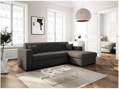LOUNGITUDE Canap&eacute; d'angle droit convertible avec coffre tissu Gris fonc&eacute; BAHAMAS